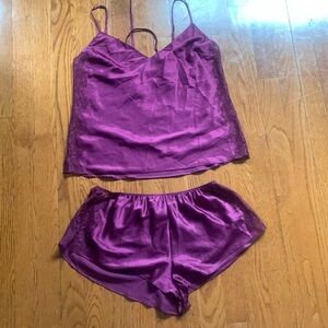 Victoria's Secret Plum Satin Lace Lingerie Set - Camisole and Shorts